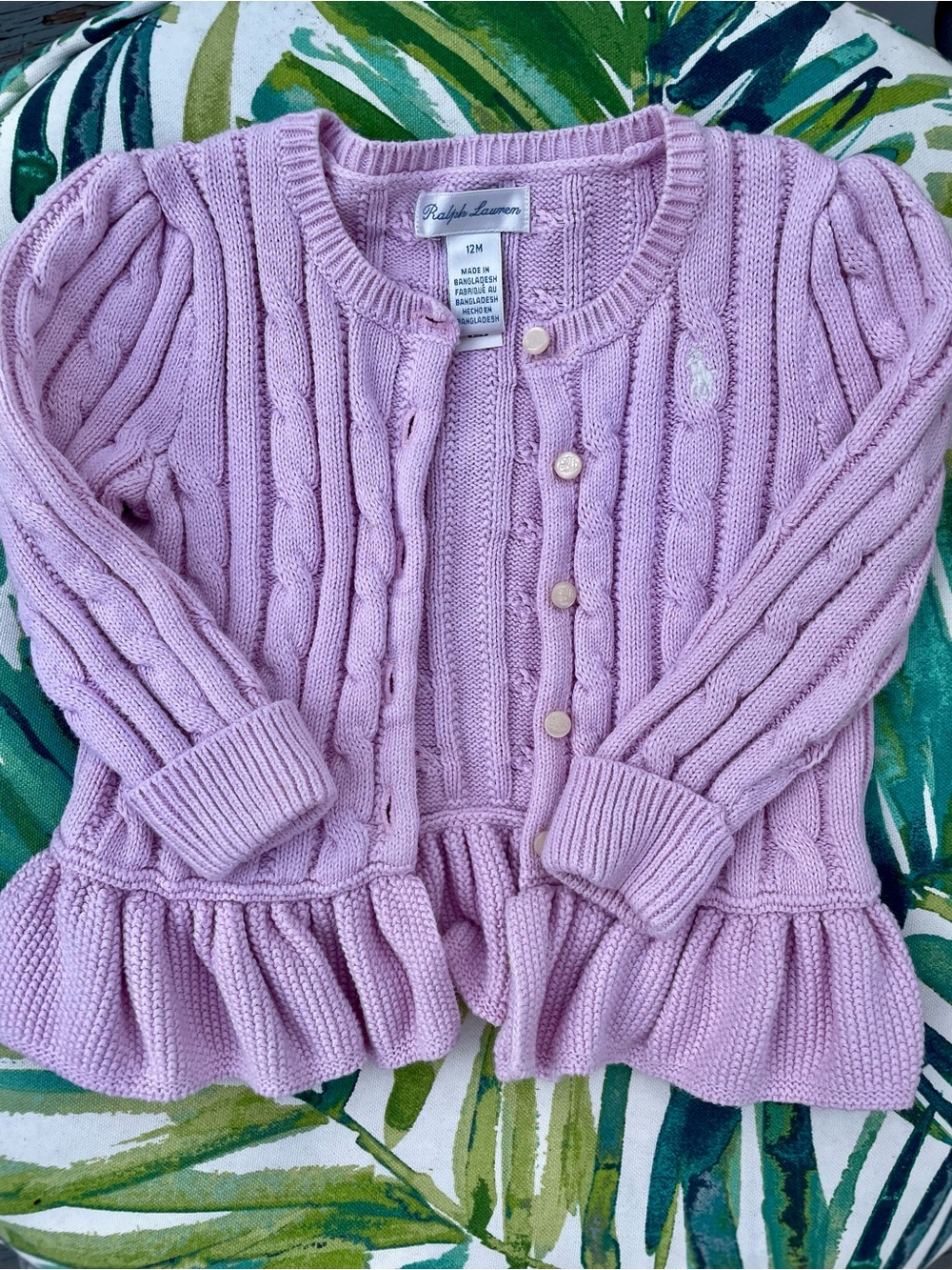 Ralph Lauren Pink Cable Knit Ruffle Cardigan